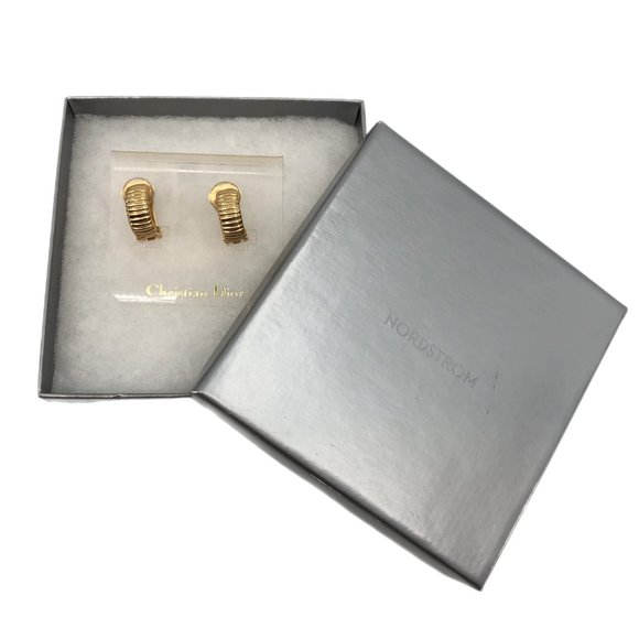 Dior Gold Quilted Round Earrings | Authentic Christian Dior - Picture 1 of 6